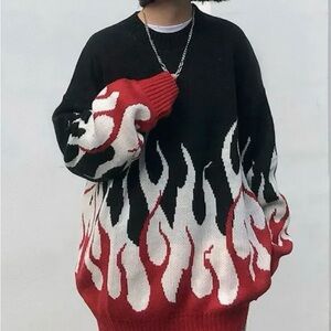 NEW⭐️Flame Print Knitted Sweater UNISEX [XL]